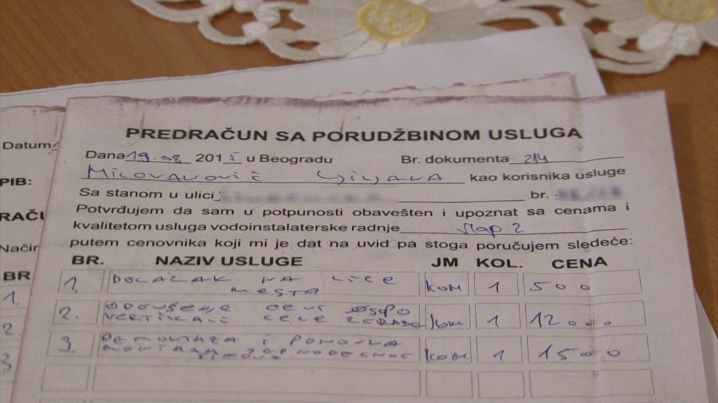 Predračun za koji gospođa Milovanović tvrdi da je potpisala pre unošenja cene izvedenih radova