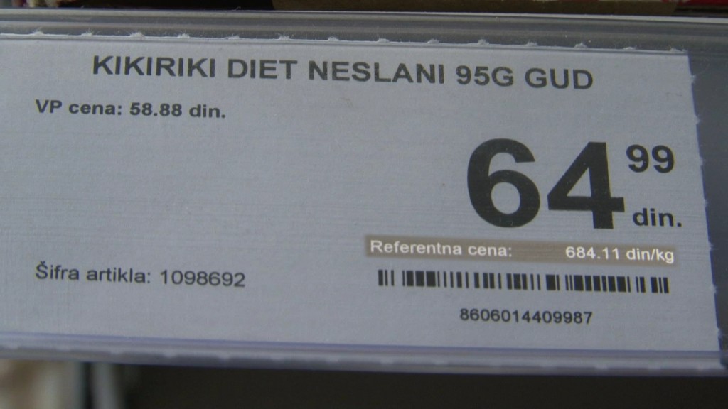 Primer jedinične cene koja pokazuje cenu proizvoda po kilogramu