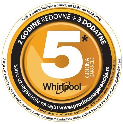 Whirlpool nova nalepnica  5 godina garancije